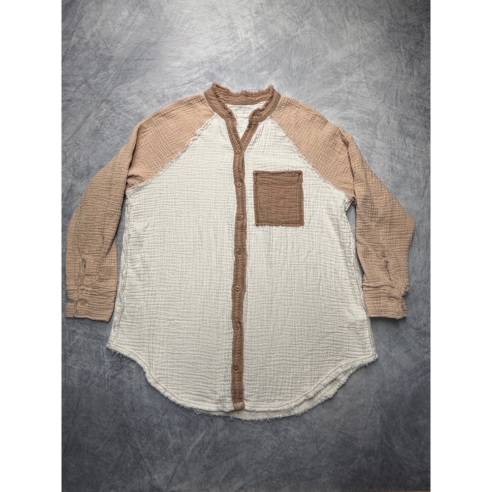 Aerie Womens‎ sz XS Gauze Button Down Shirt Colorblock Cotton beach coastal boho